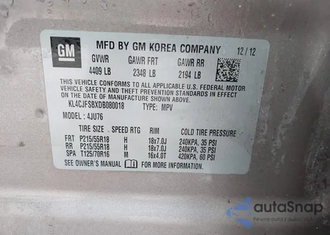 2013 Buick Encore Convenience z USA, uszkodzony, nr VIN KL4CJFSBXDB080018